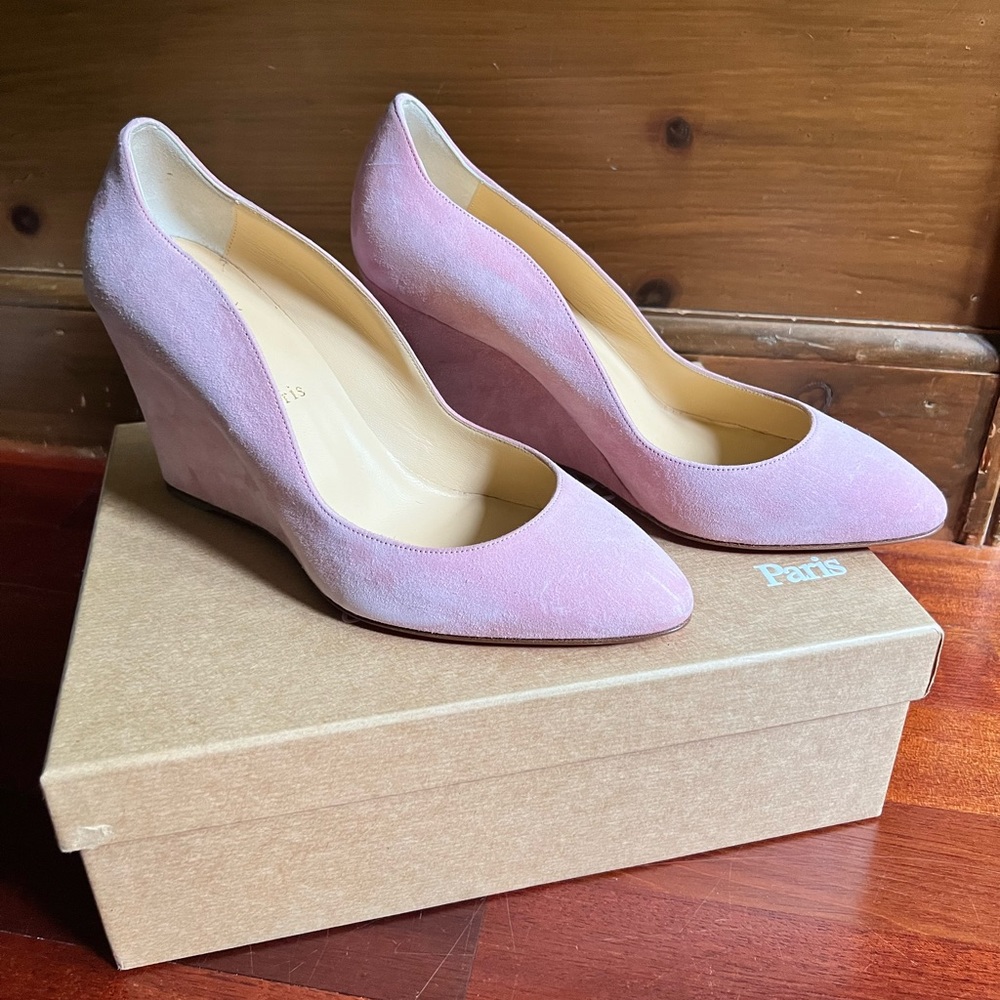 Christian Louboutin Pink Tanja Suede Wedge Pumps